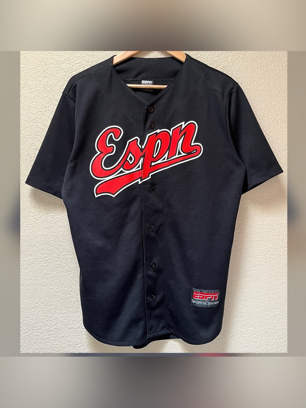ESPN Men's Buttoned Shirt Black Color Red Logo Letters Size-Medium